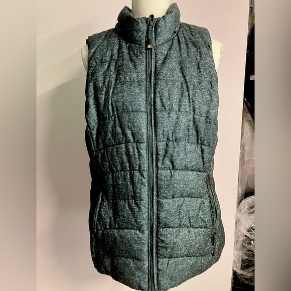 Green Tea Women’s Puffer Vest, L, Faux Fur Lining, Dk Green/White - Picture 4 of 7